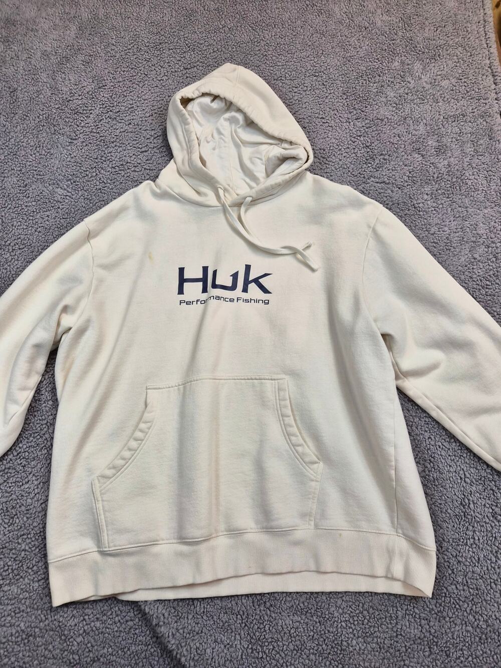 Huk Hoodie Performance Fishing Men's Size 2XL Cream Sweatshirt (1368)